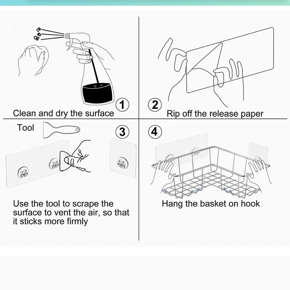 ARCCI Adhesive Corner Holder/Organizer For Tub, Kitchen Basket Storage w/Hooks
